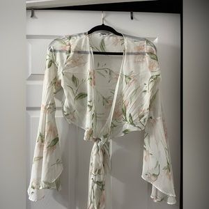 Floral sheer tie crop top